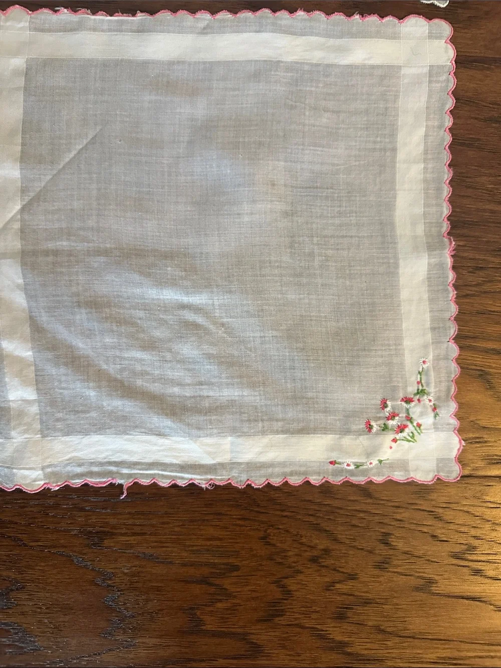 Vintage Set of 4 Embroidered Linen hankies with Yellow and Pink Accents